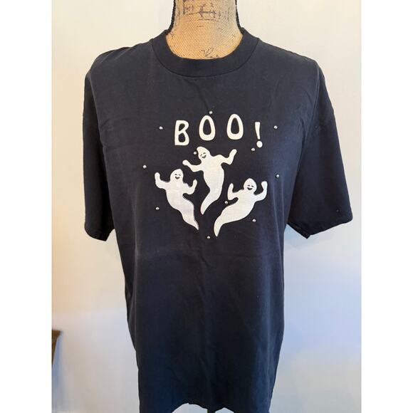 Women's Halloween Ghost Boo Embroidered Short Sleeve Size Large - Picture 1 of 3